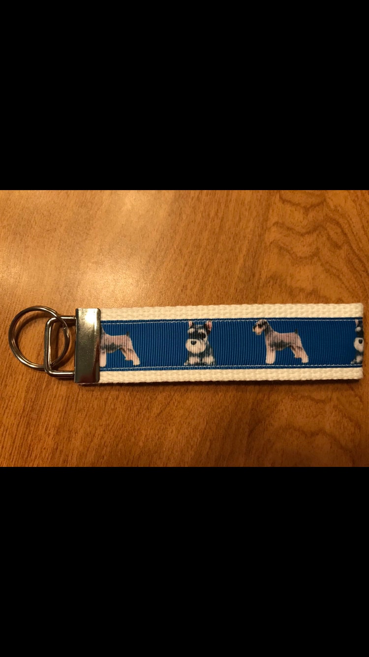Blue and White Miniature Schnauzer Keychain/Keyfob/wristlet
