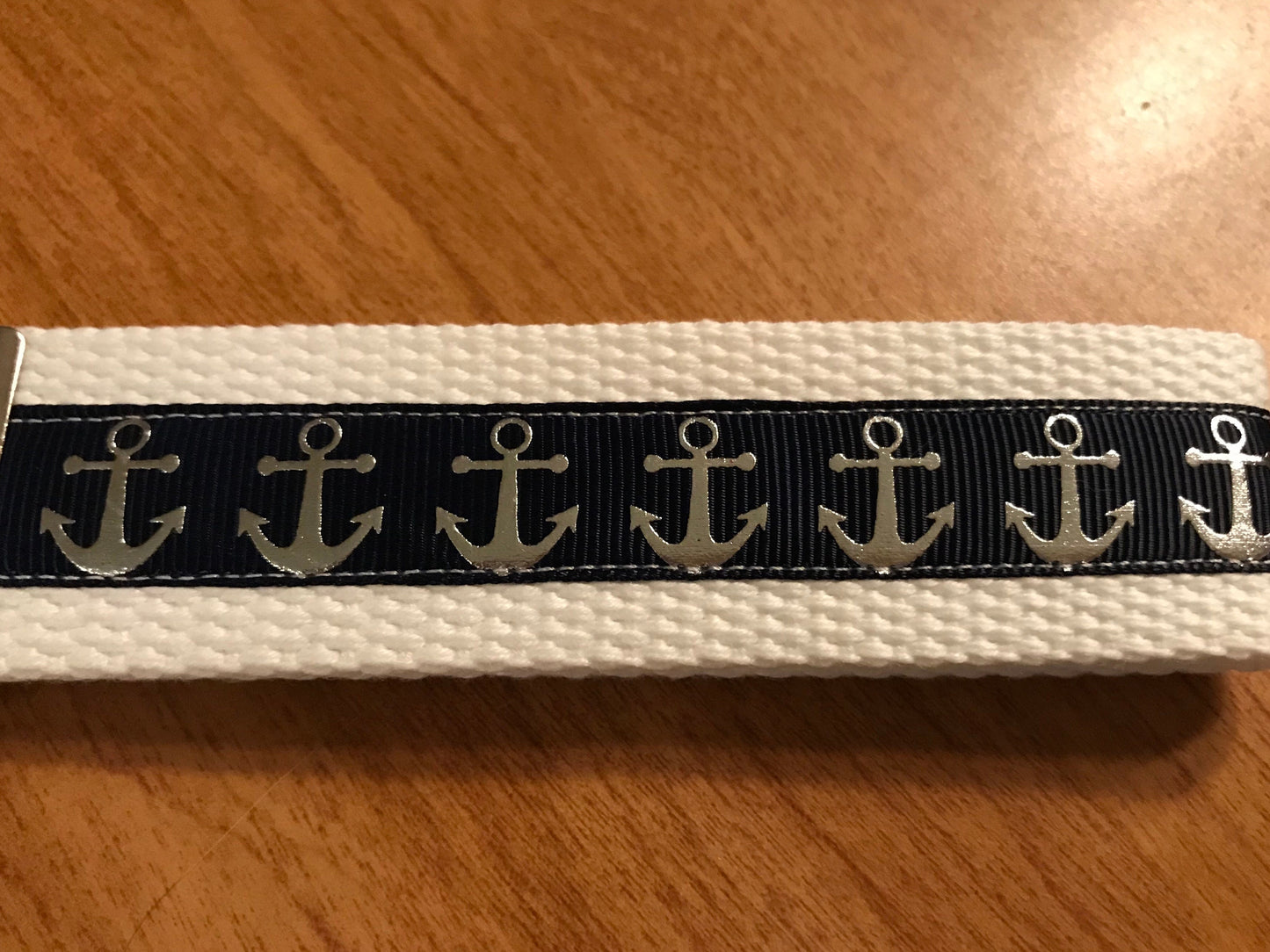 Blue and White Anchor Cotton Webbing Keychain/Keyfob/Wristlet