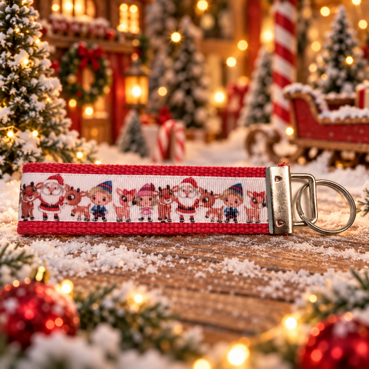 Rudolph Christmas Wristlet Keychain