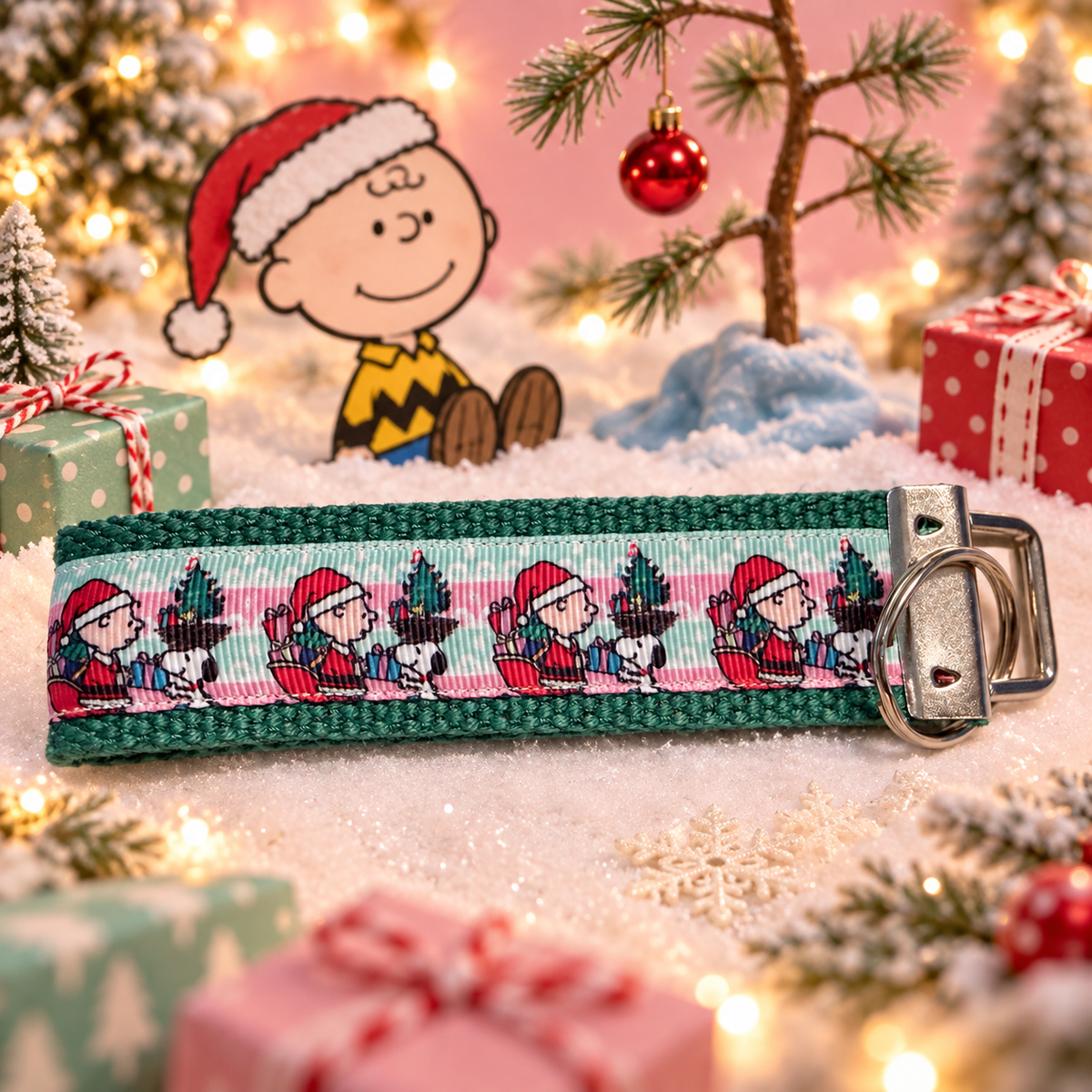 Charlie Brown & Snoopy Christmas Wristlet Keychain
