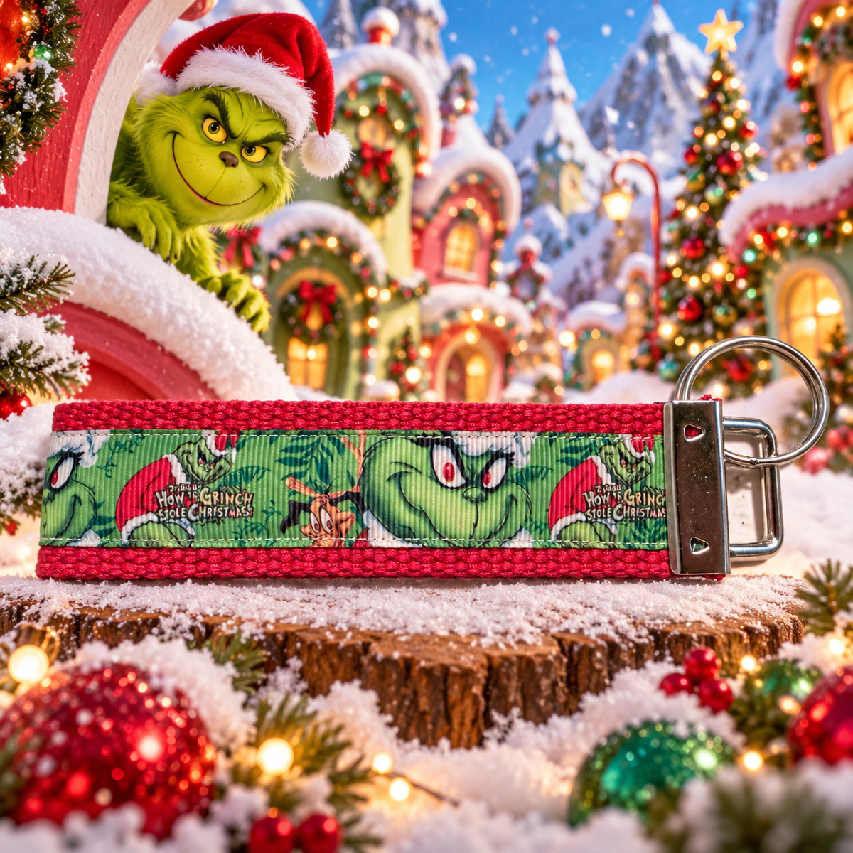 Grinch Christmas Wristlet Keychain
