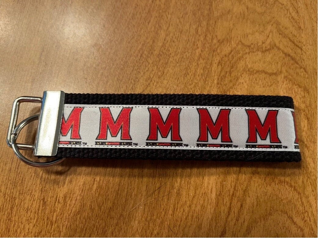 Black and White University of Maryland Testudo Cotton Webbing Keychain/ Wristlet/ Keyfob