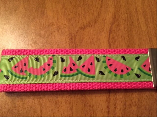 Green and Pink Watermelon Cotton Webbing Keychain/ Keyfob/ Wristlet
