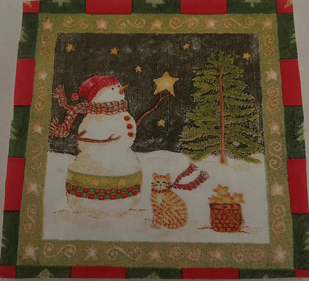 Christmas Snowman & Cat Coaster Set – Ceramic Holiday Coasters (Set of 4) | Festive Winter Decor & Gift