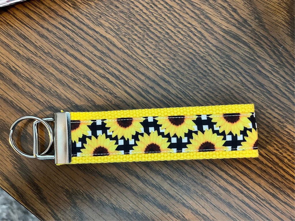 Yellow and black Sunflower Webbing Keychain/ Keyfob/ Wristlet