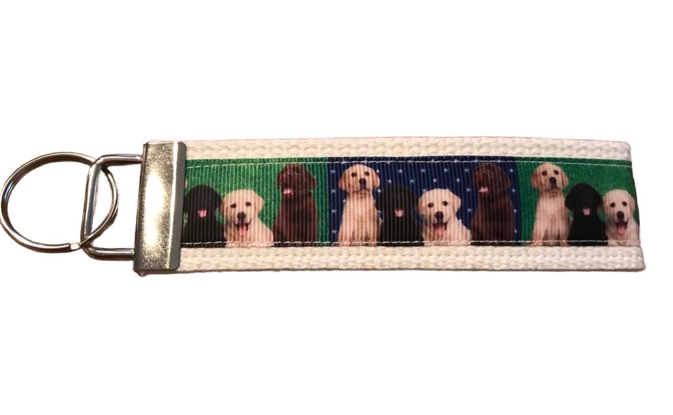 Green, Blue and White Labrador Cotton Webbing Keychain/Keyfob/Wristlet