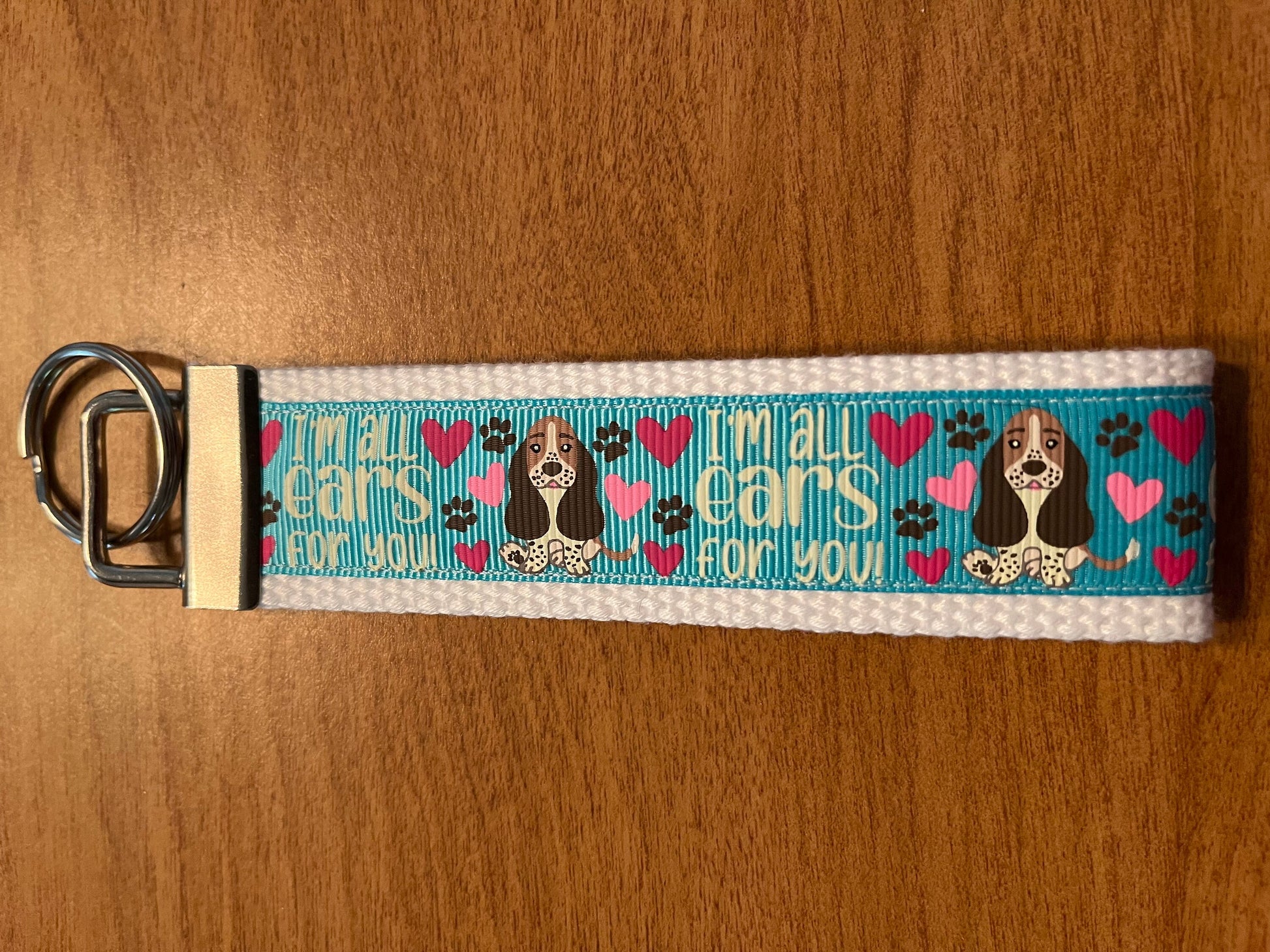 Basset hound   “I’m All Ears for You!” Cotton Webbing Keychain, Keyfob, Wristlet