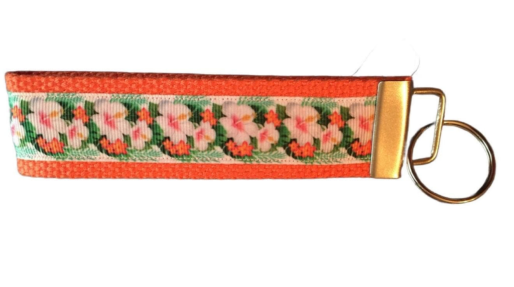 Hibiscus Pink and Orange Webbing Keychain/ Key fob