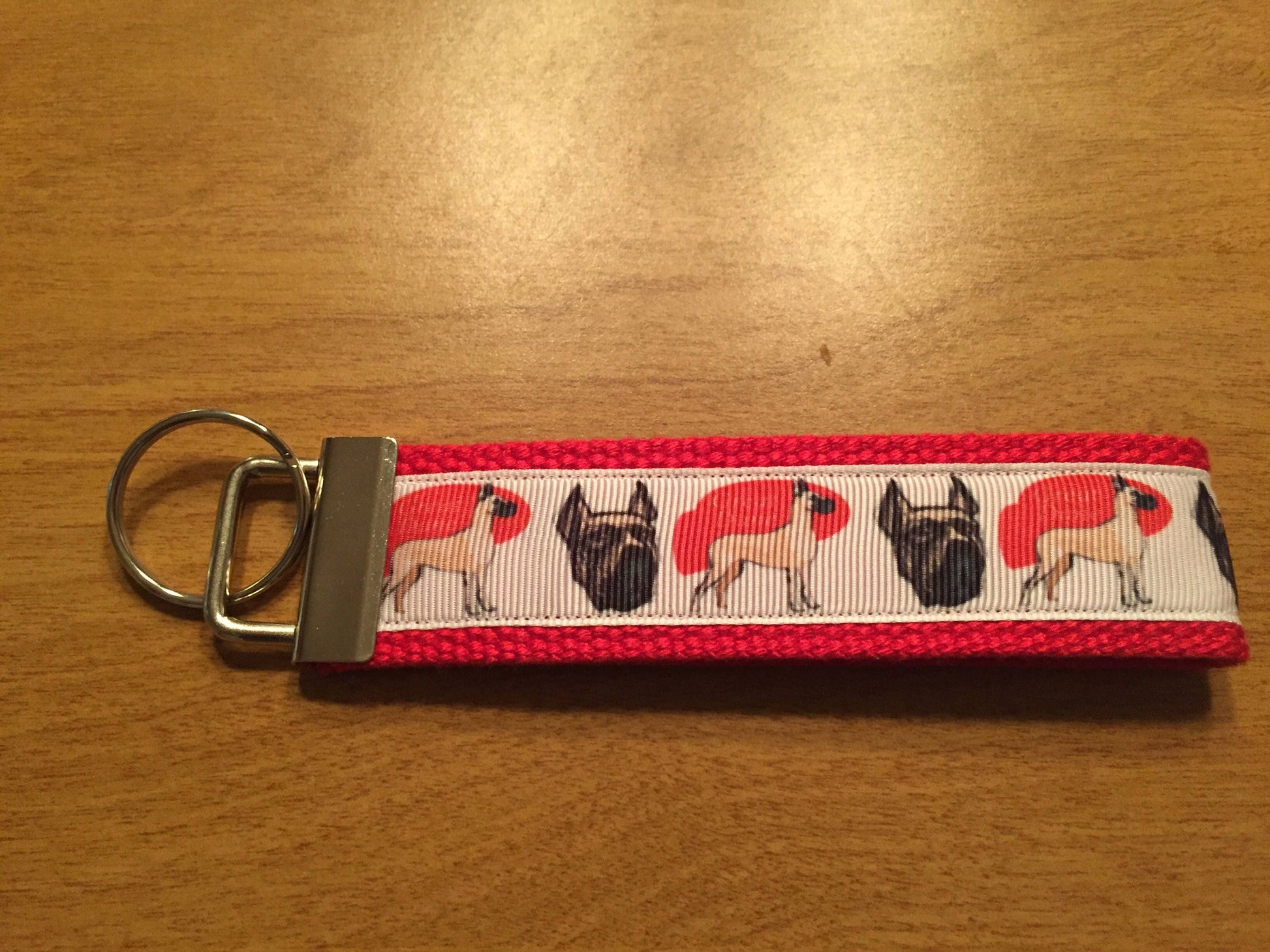 Great Dane Dog Lover Wristlet Keychain – Durable Fabric Key Fob with Dog Design