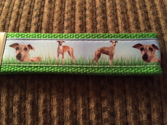 Green and Blue Greyhound Cotton Webbing Keychain/ Keyfob/ Wristlet