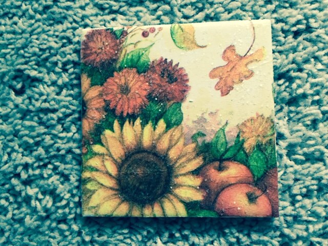 Fall Sunflower, Apple, Mum Bundle Ceramic Tile Coaster Set (set of 4)