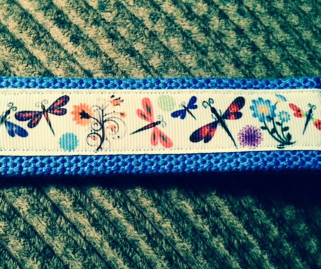 Blue and White Dragonflies in the Garden Webbing Keychain/ Keyfob/ Wristlet
