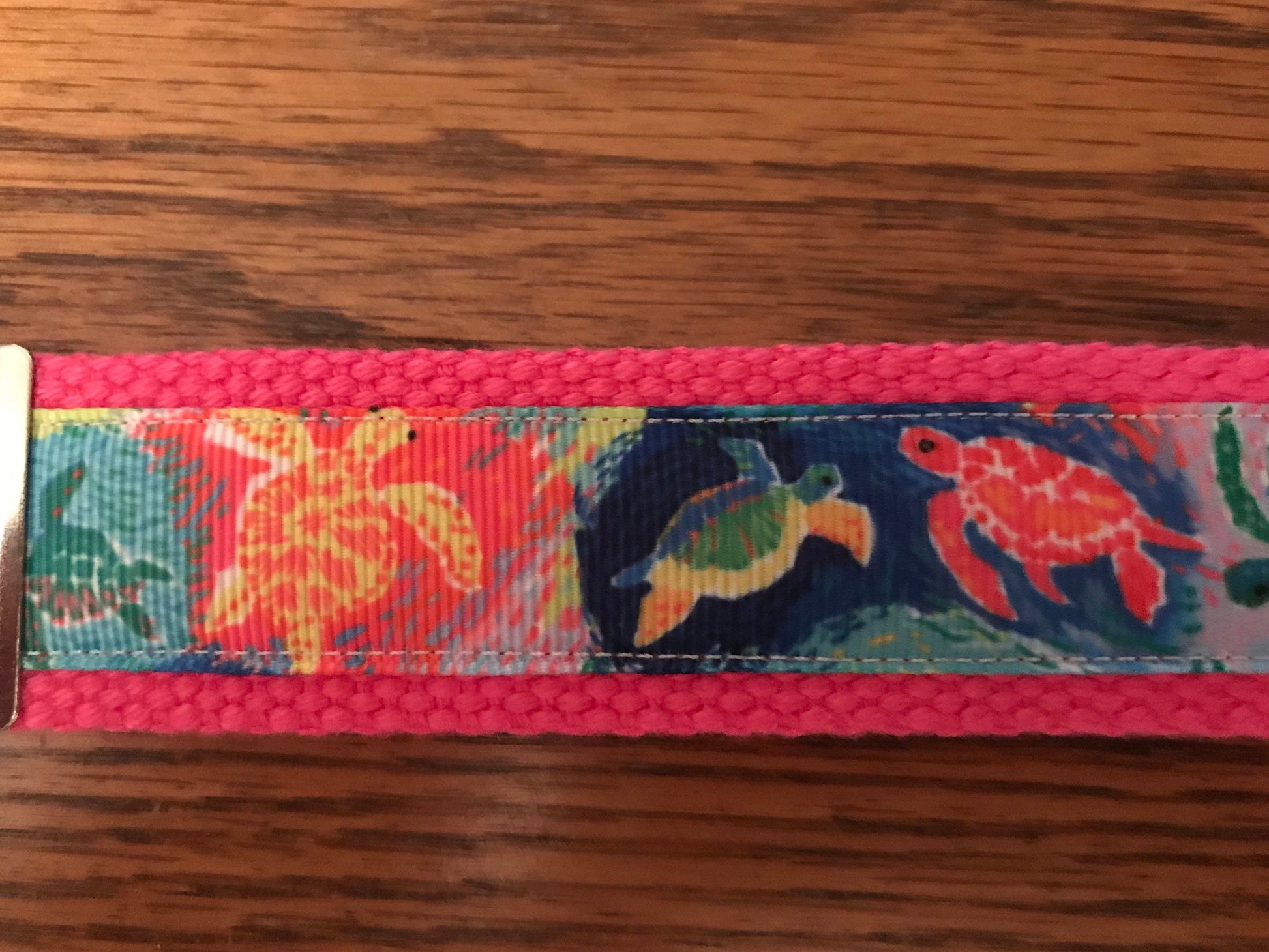 Pink Sea Turtle Cotton Webbing Keychain/Keyfob/Wristlet