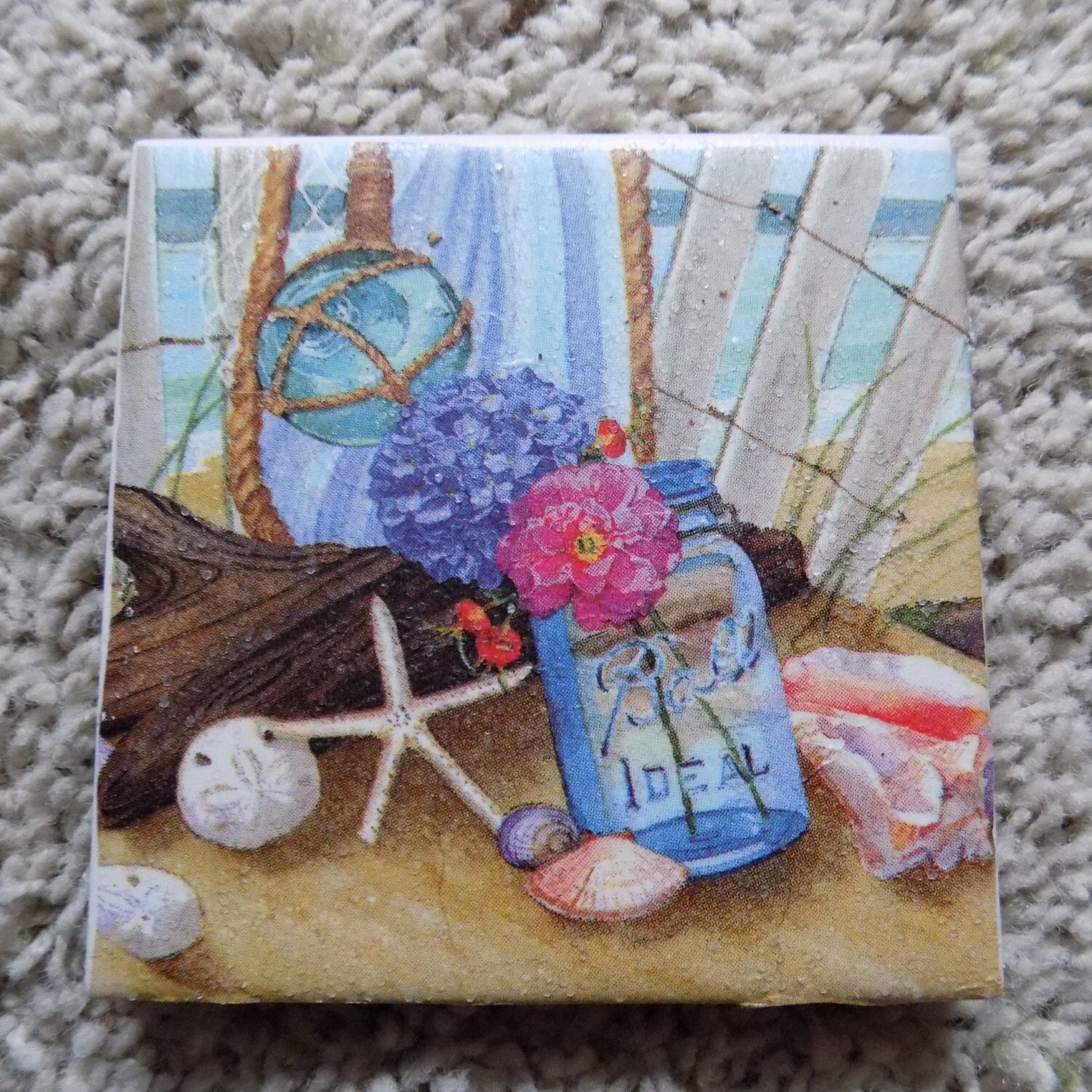 Garden by the Sea Ceramic Tile Coasters (set of 4)