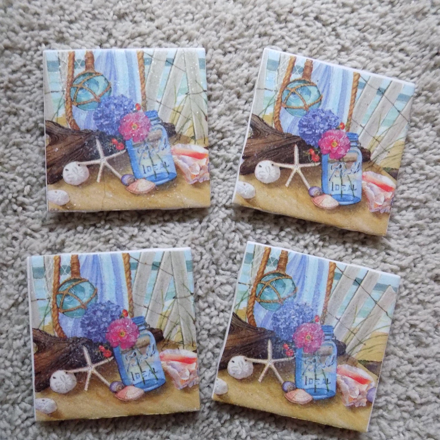 Garden by the Sea Ceramic Tile Coasters (set of 4)