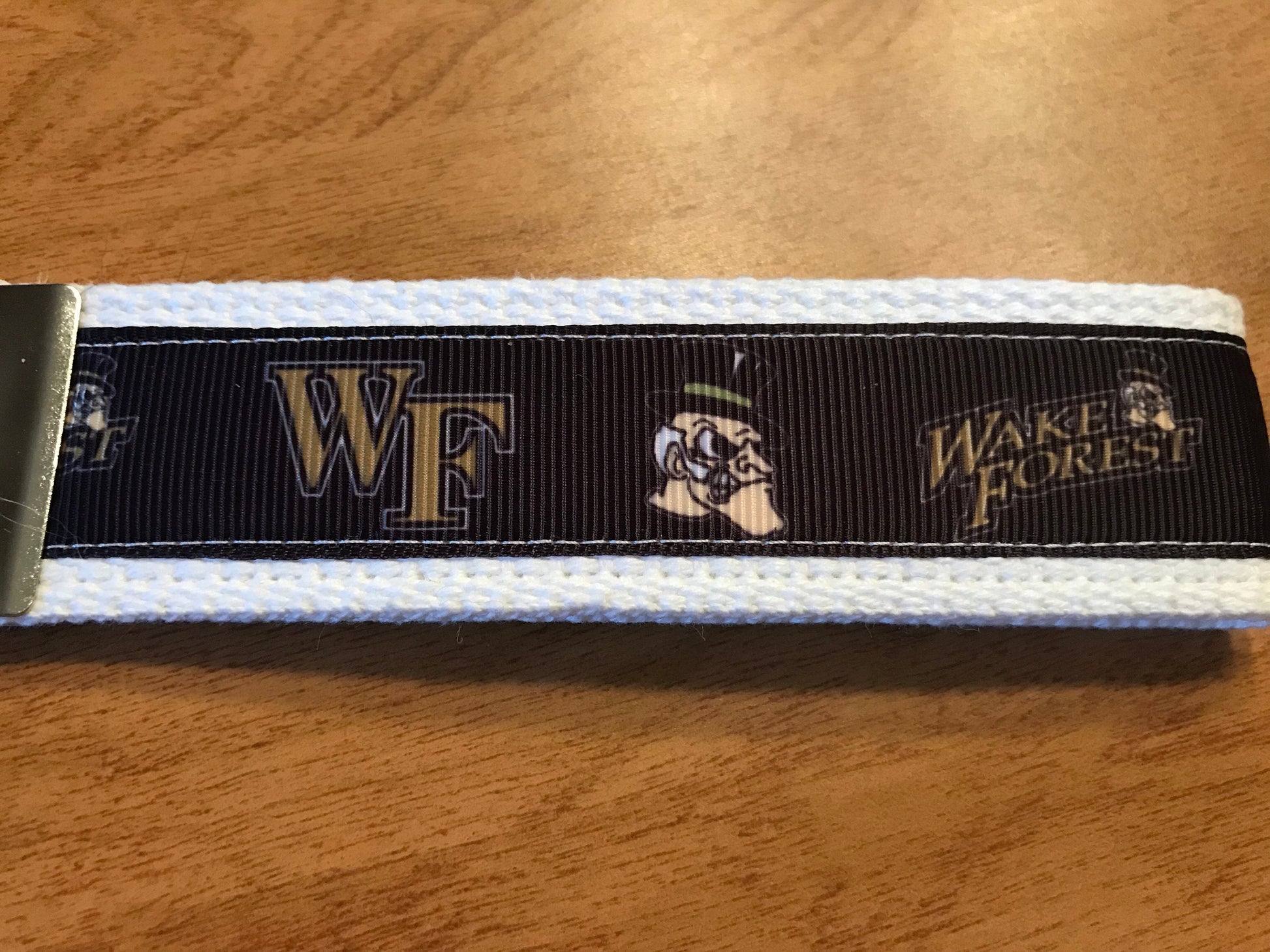 Black and White Wake Forest Cotton Webbing Keychain/ Keyfob/ Wristlet