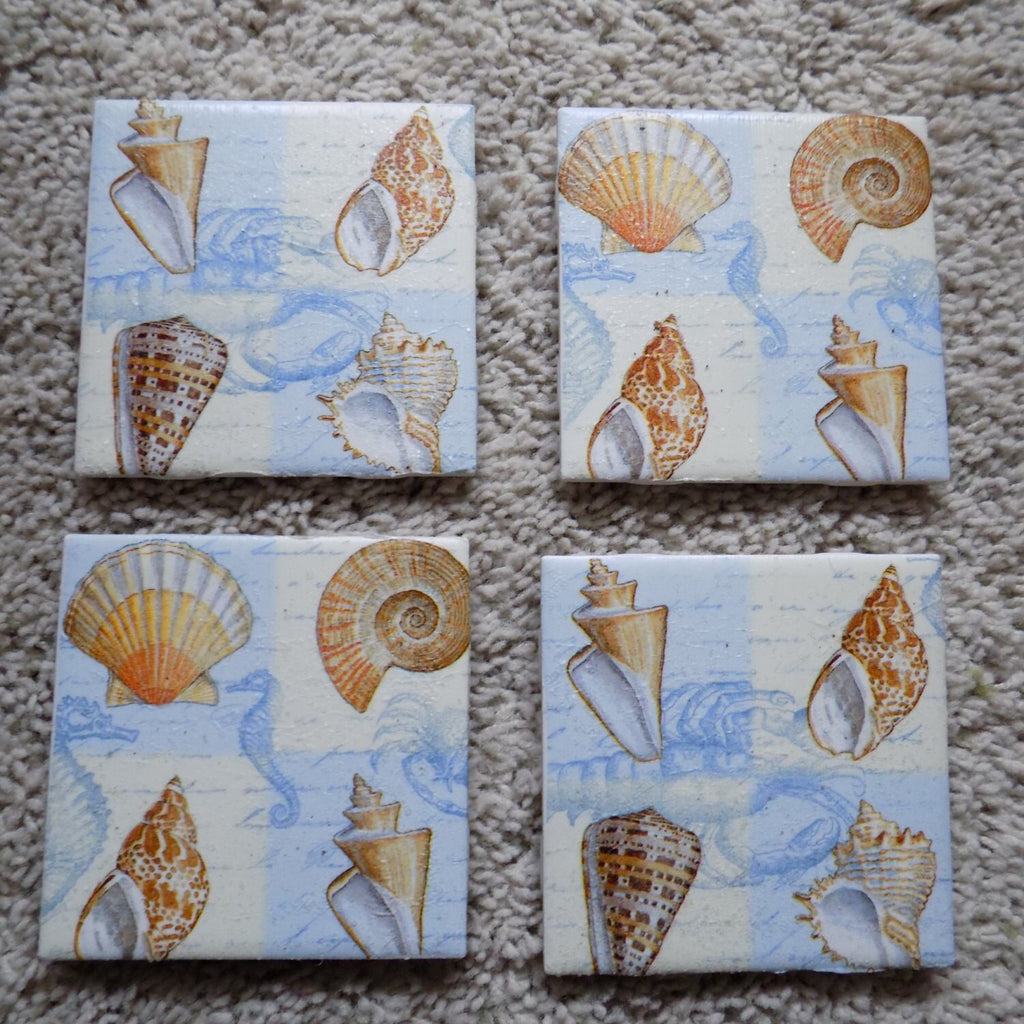 Sea Shells Ceramic Tile Coasters (set of 4)