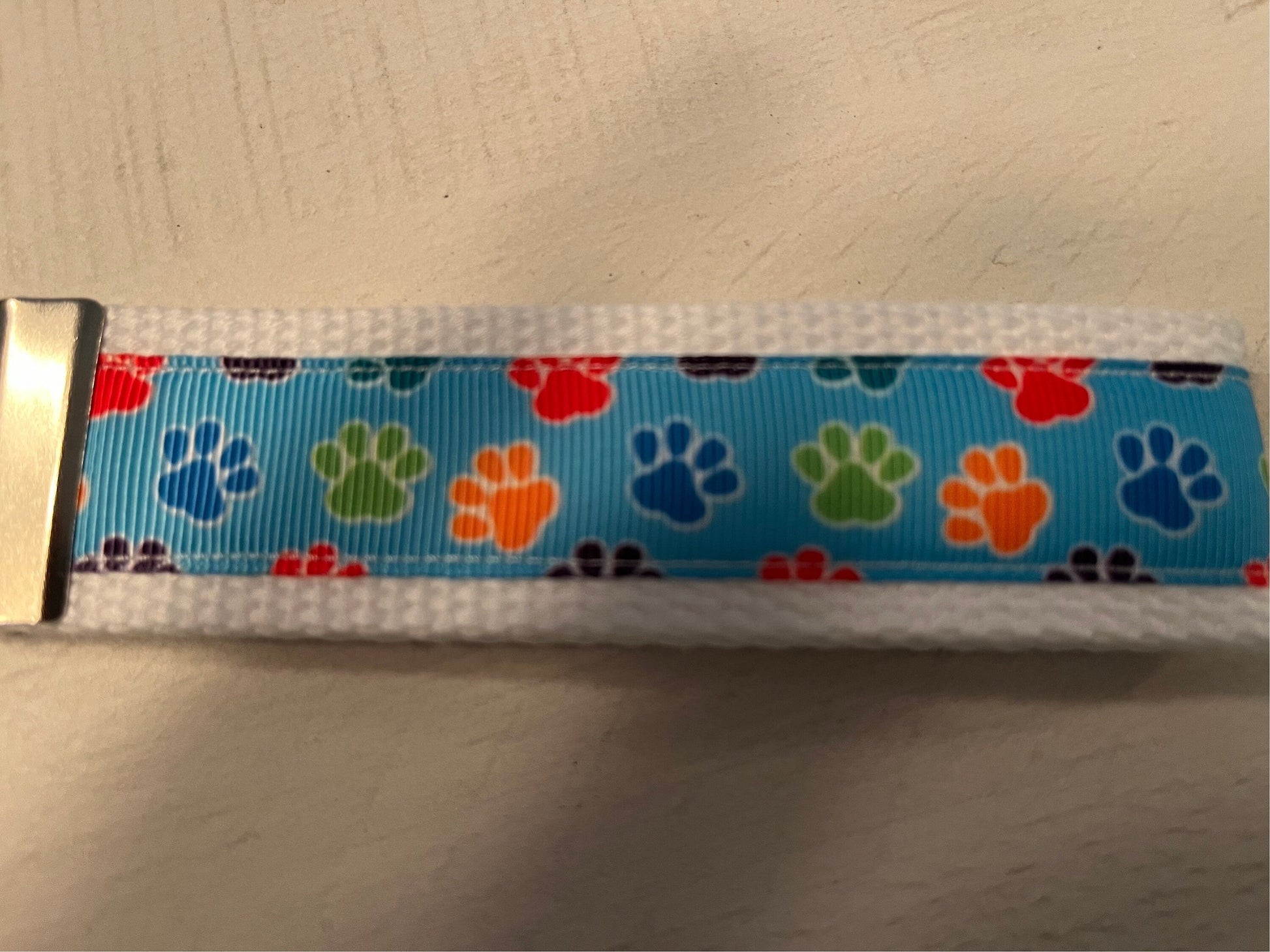 Orange and Blue Paw Print Cotton Webbing Keychain, Keyfob, Wristlet