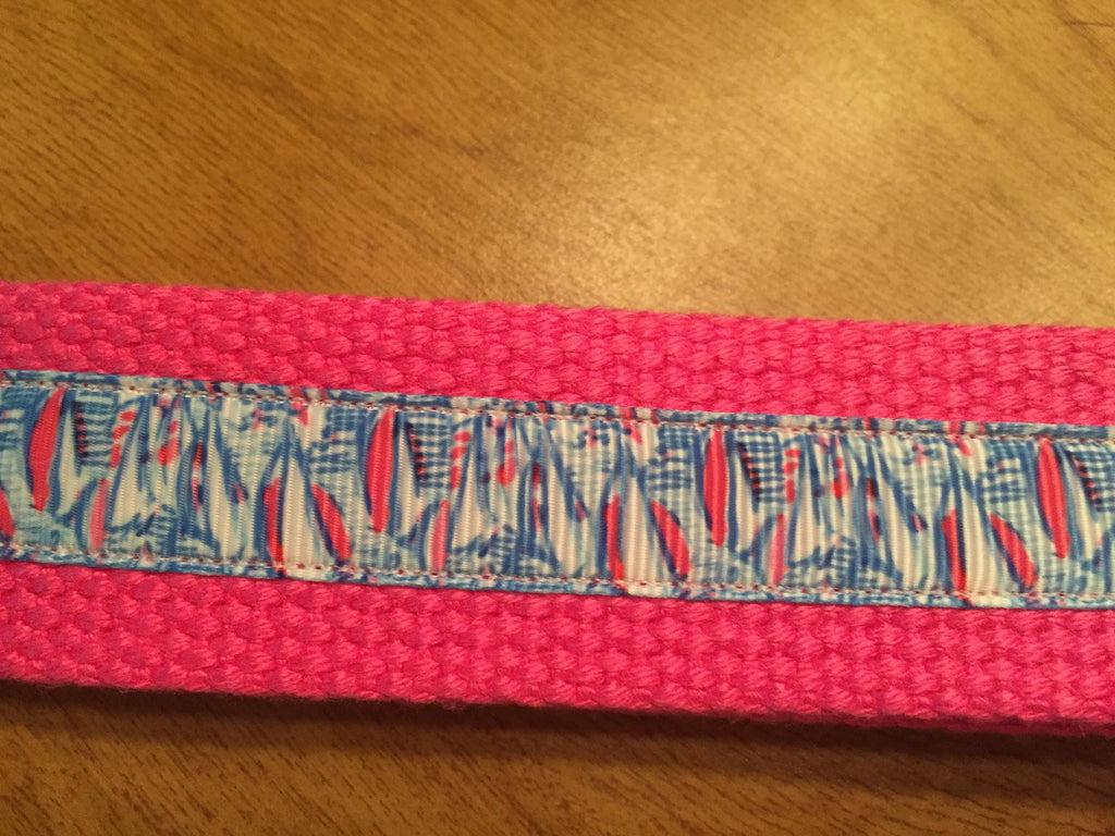 Pink and Blue Sailboat Cotton Webbing Keychain/ Keyfob/Wristlet