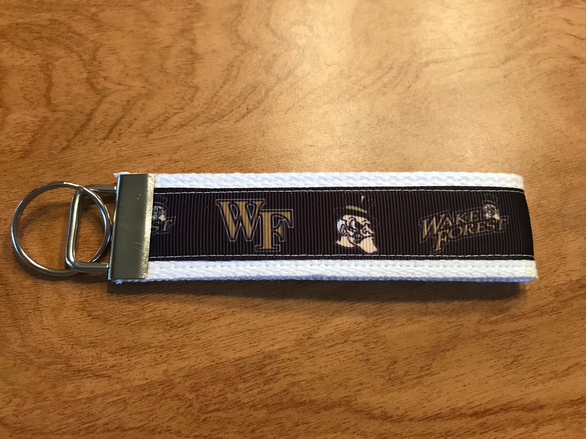 Black and White Wake Forest Cotton Webbing Keychain/ Keyfob/ Wristlet