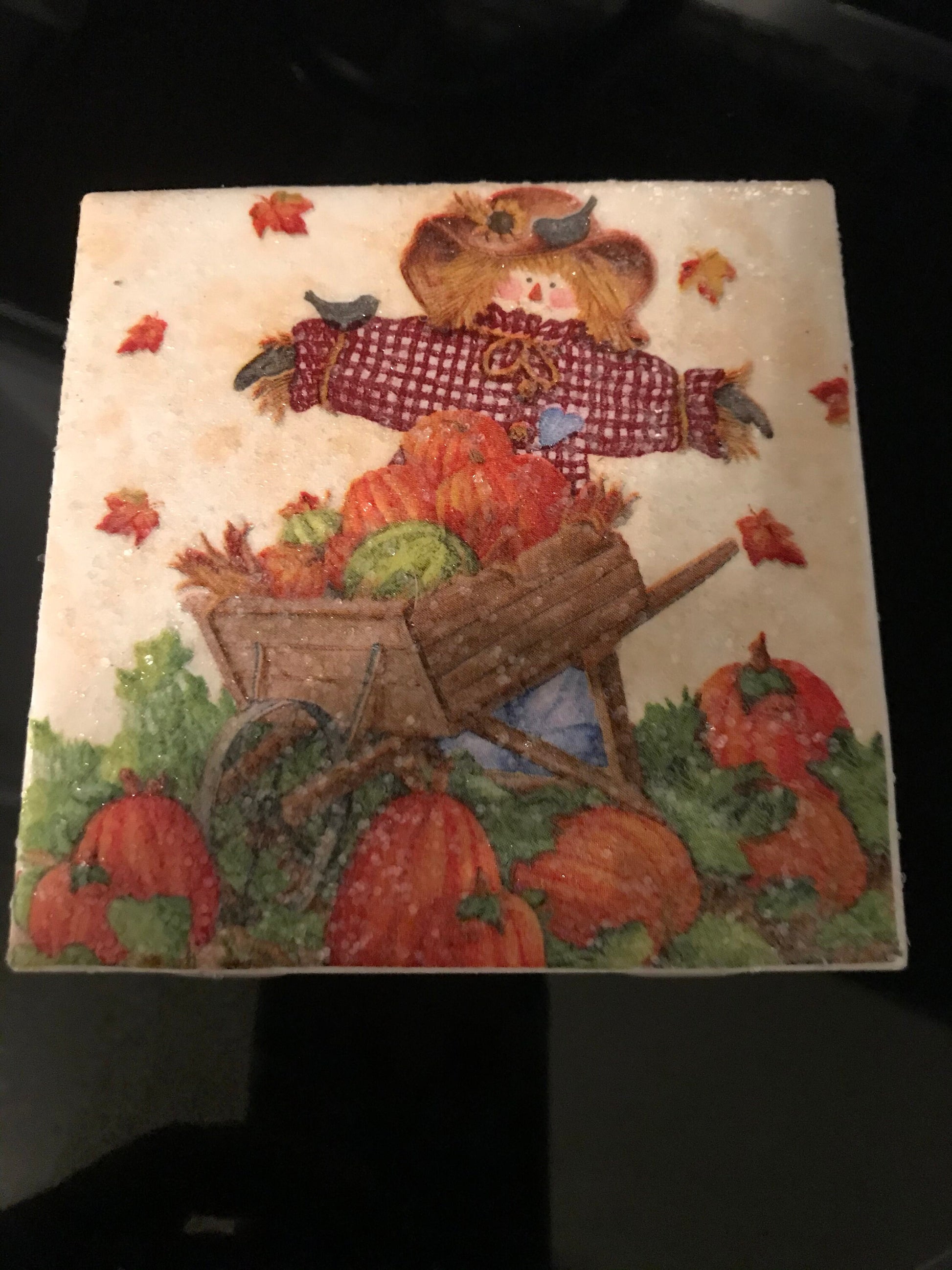 Fall Harvest Scarecrow Ceramic Tile Coasters (set of 4)