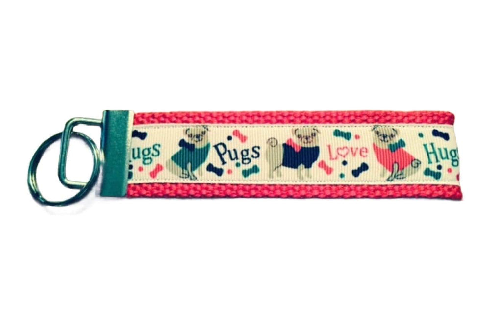 Love, Hugs, Pugs Cotton Webbing Keychain/ Wristlet/ Keyfob