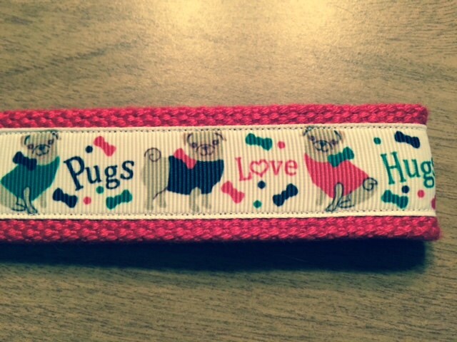 Love, Hugs, Pugs Cotton Webbing Keychain/ Wristlet/ Keyfob