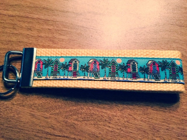 Front Row Beach House Blue and Yellow Webbing Keychain/ Key fob