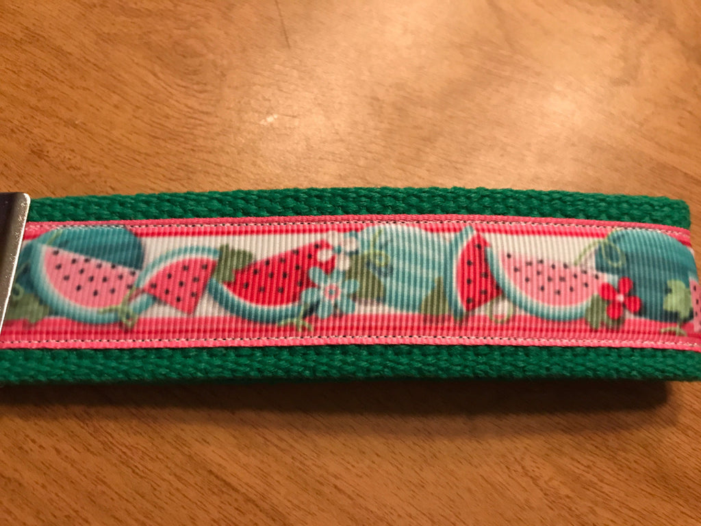 Pink and Green Watermelon Cotton Webbing Keychain/Wristlet/Keyfob