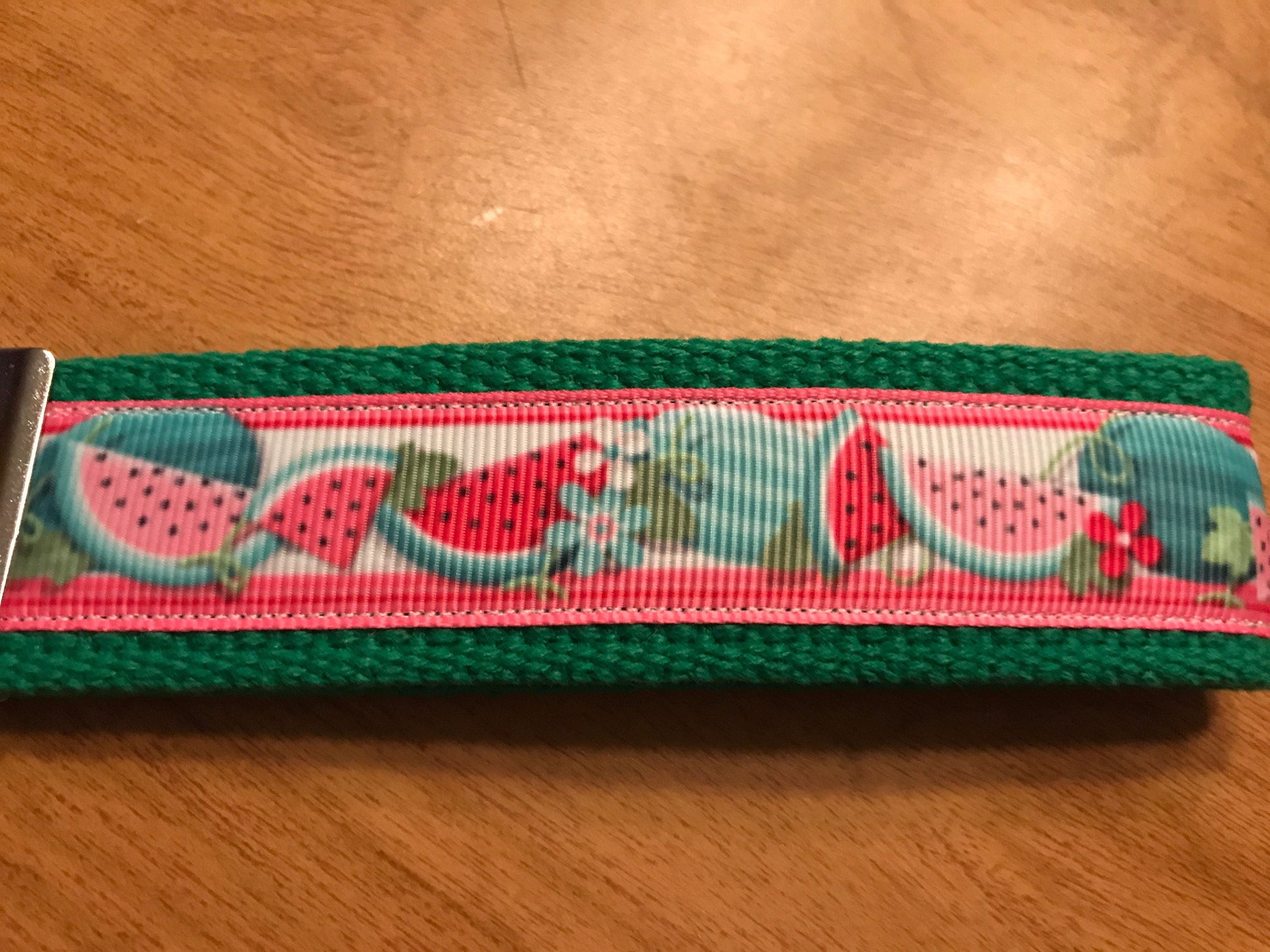 Pink and Green Watermelon Cotton Webbing Keychain/Wristlet/Keyfob