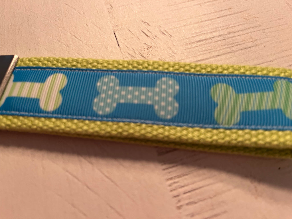 Blue and green Dog Bones Cotton Webbing Keychain/ Keyfob/ Wristlet