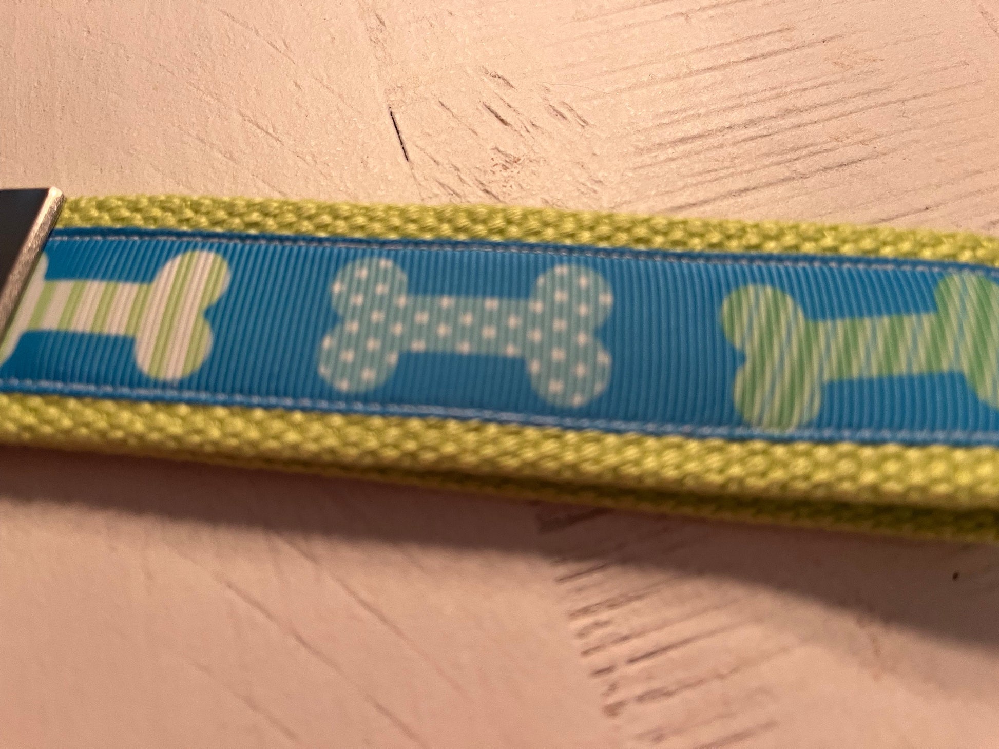 Blue and green Dog Bones Cotton Webbing Keychain/ Keyfob/ Wristlet
