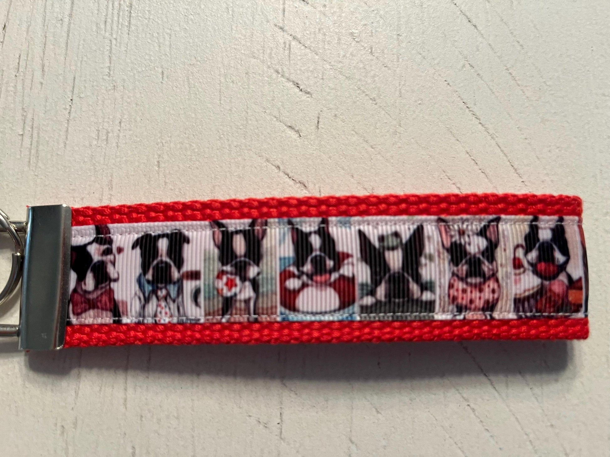 Boston Terrier Cotton Webbing Keychain/ Keyfob/ Wristlet