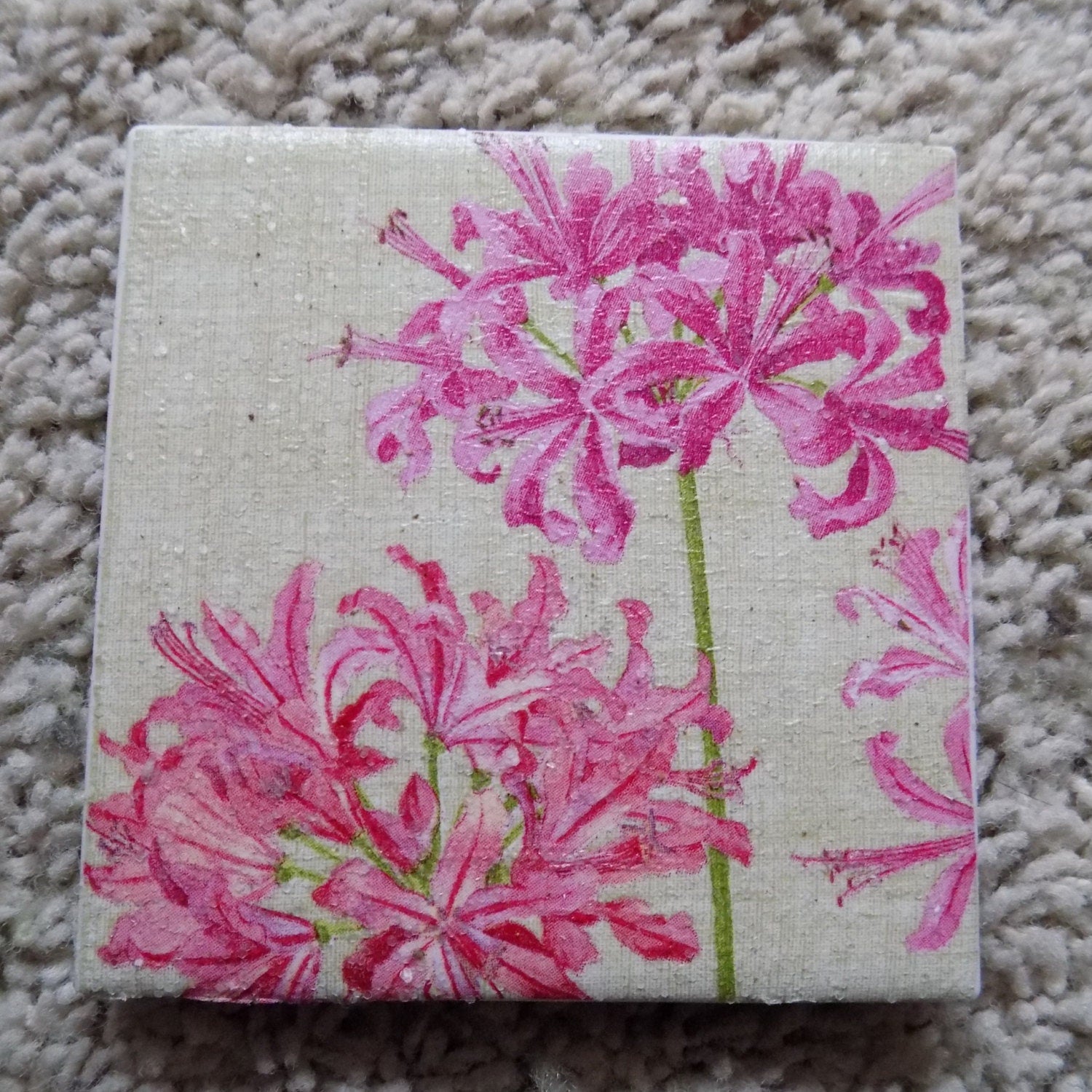 Piink Geranium Ceramic Tile Coasters (set of 4)