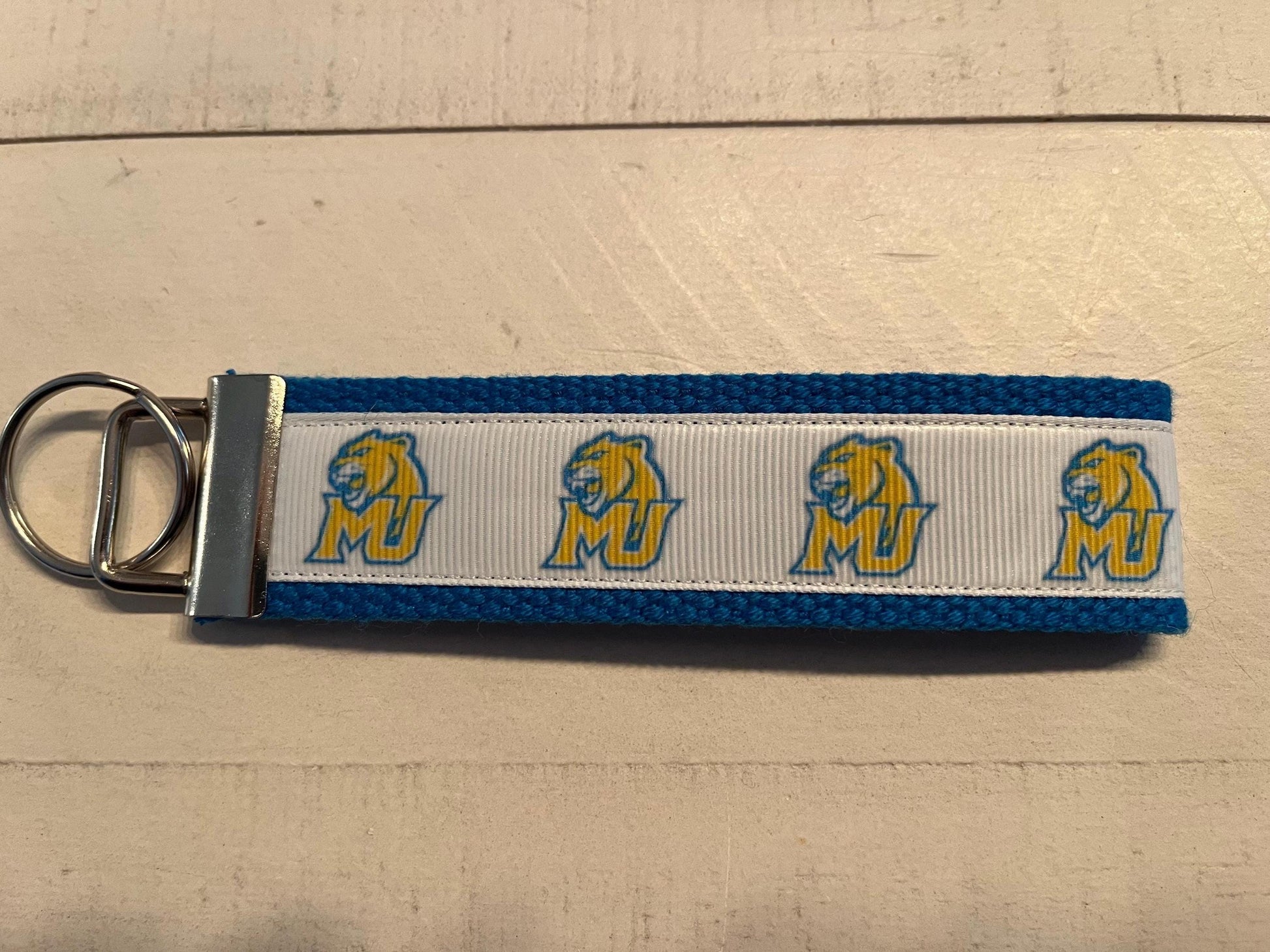 Blue and Gold Misericordia Cougar Cotton Webbing Keychain/ Keyfob/ Wristlet