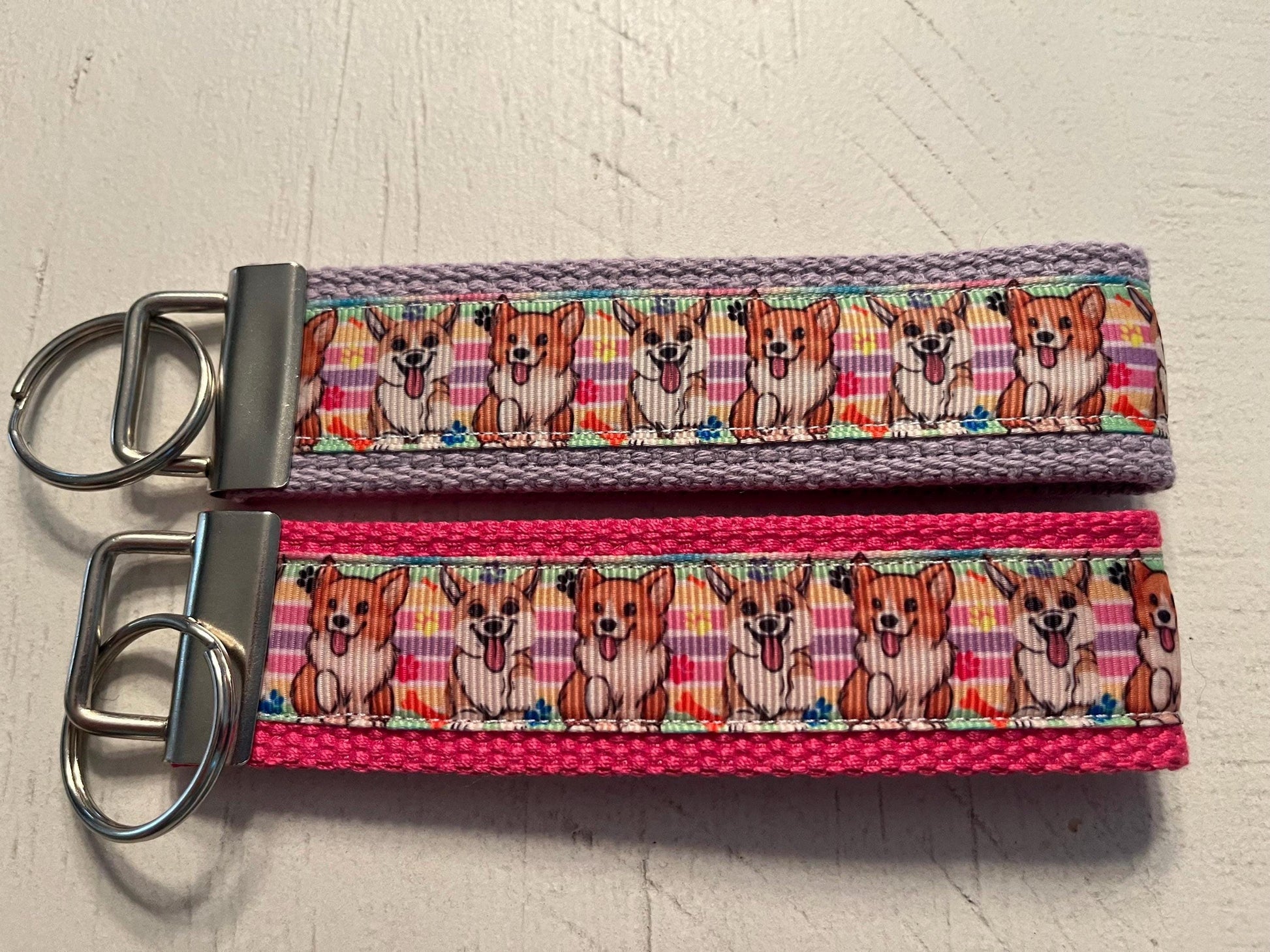 Corgi Keychain Wristlet – Cute Dog Lover Gift, Pink Fabric Key Fob