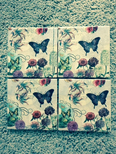 Butterfly Garden Ceramic Tile Coasters (Set of 4)