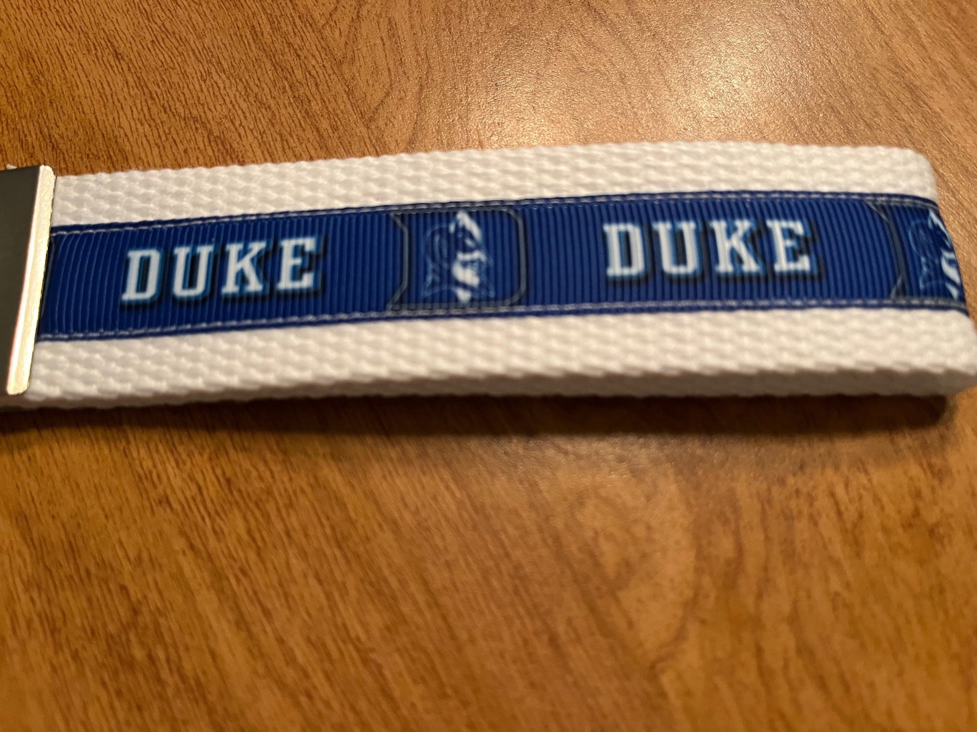 Blue and White Duke Blue Devils Cotton Webbing Keychain/ Keyfob/ Wristlet