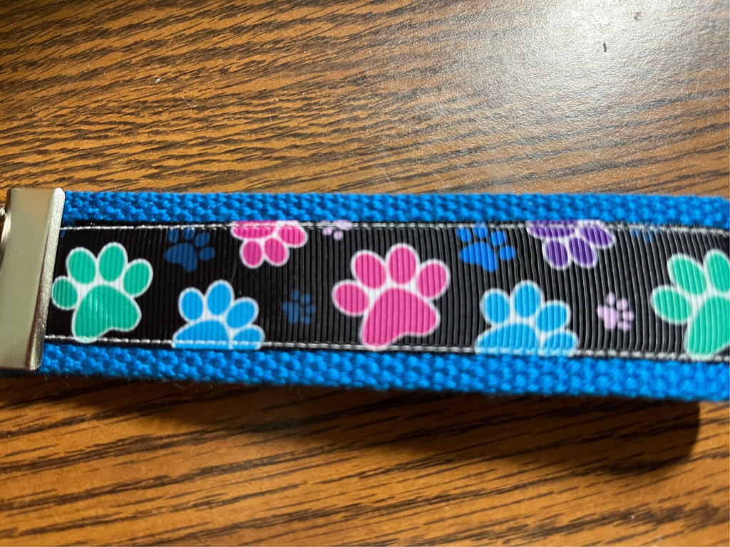 Multi colored dog paw Paw Prints on Cotton Webbing Keychain/ Keyfob/ Wristlet