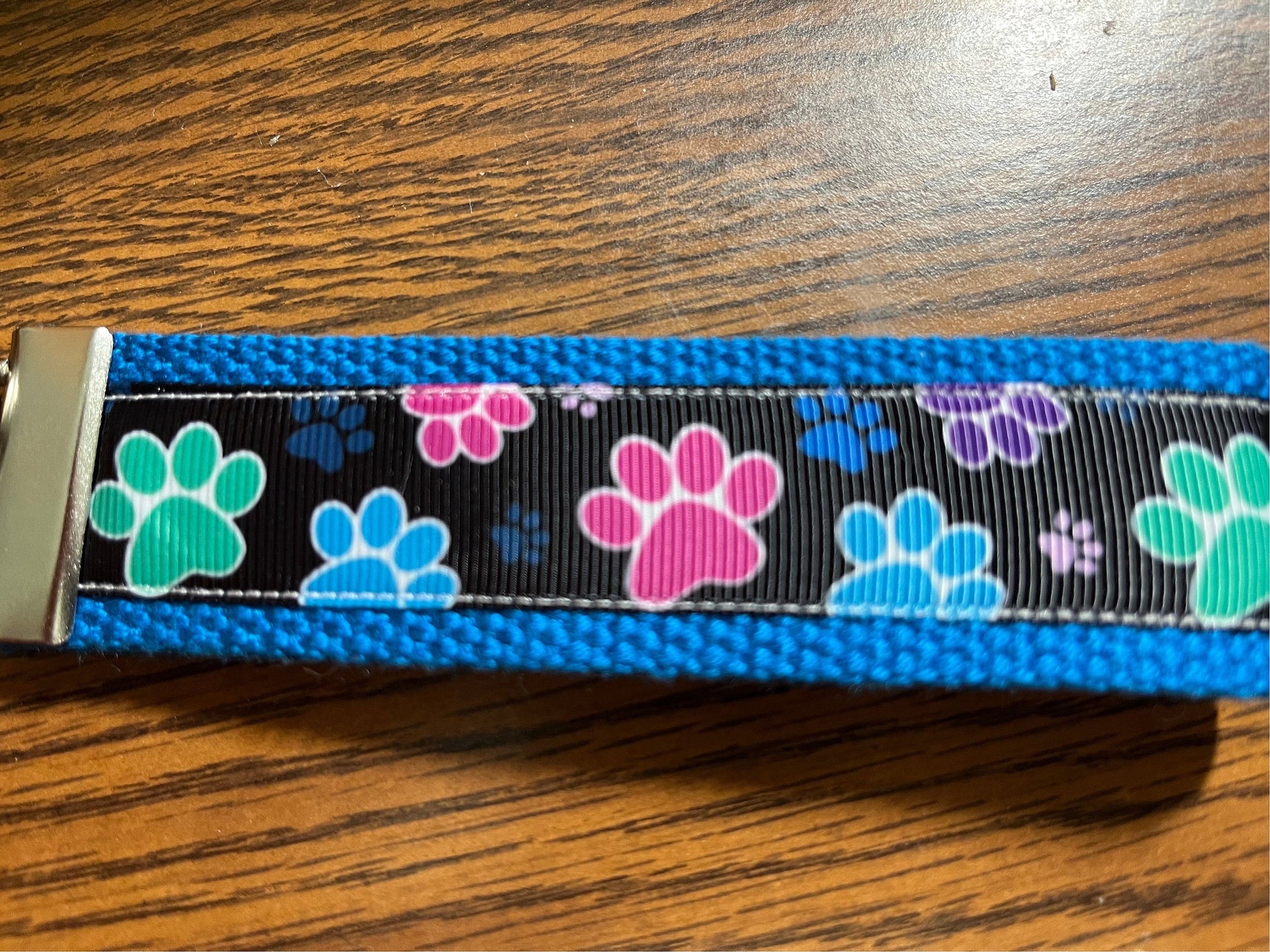 Multi colored dog paw Paw Prints on Cotton Webbing Keychain/ Keyfob/ Wristlet
