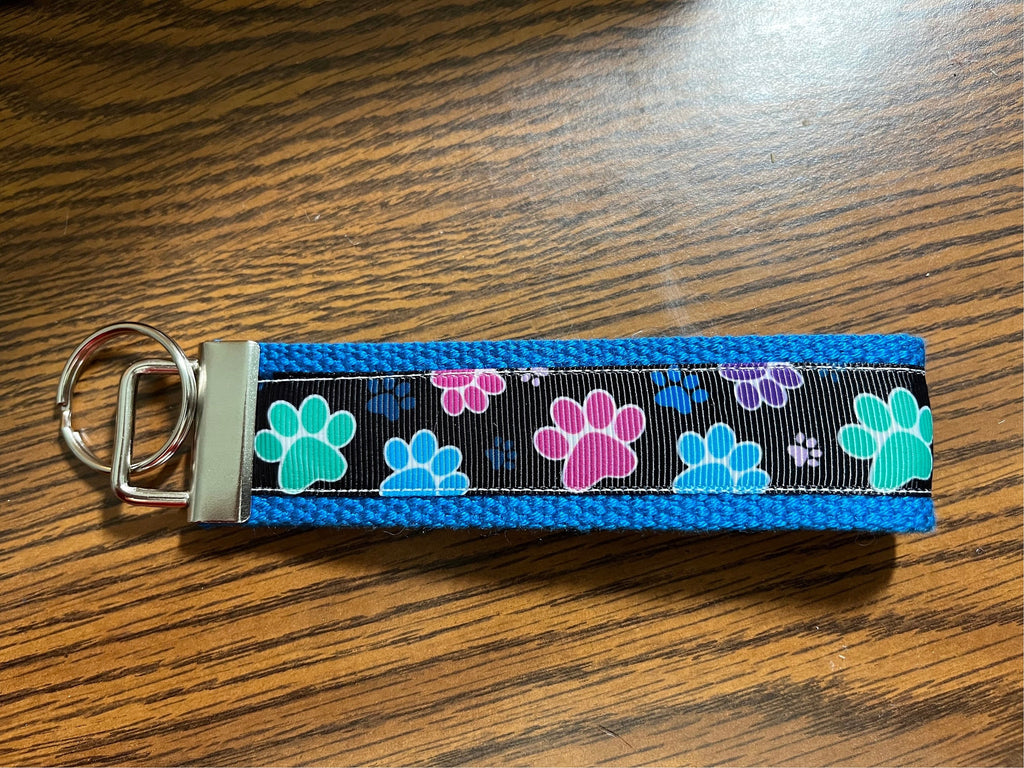 Multi colored dog paw Paw Prints on Cotton Webbing Keychain/ Keyfob/ Wristlet