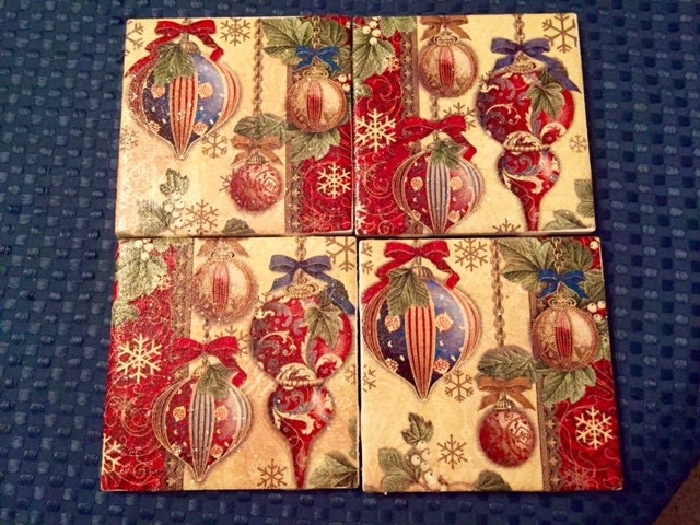Classic Coasters with Christmas Ball Ornaments Ceramic Tile Coasters (set of 4)