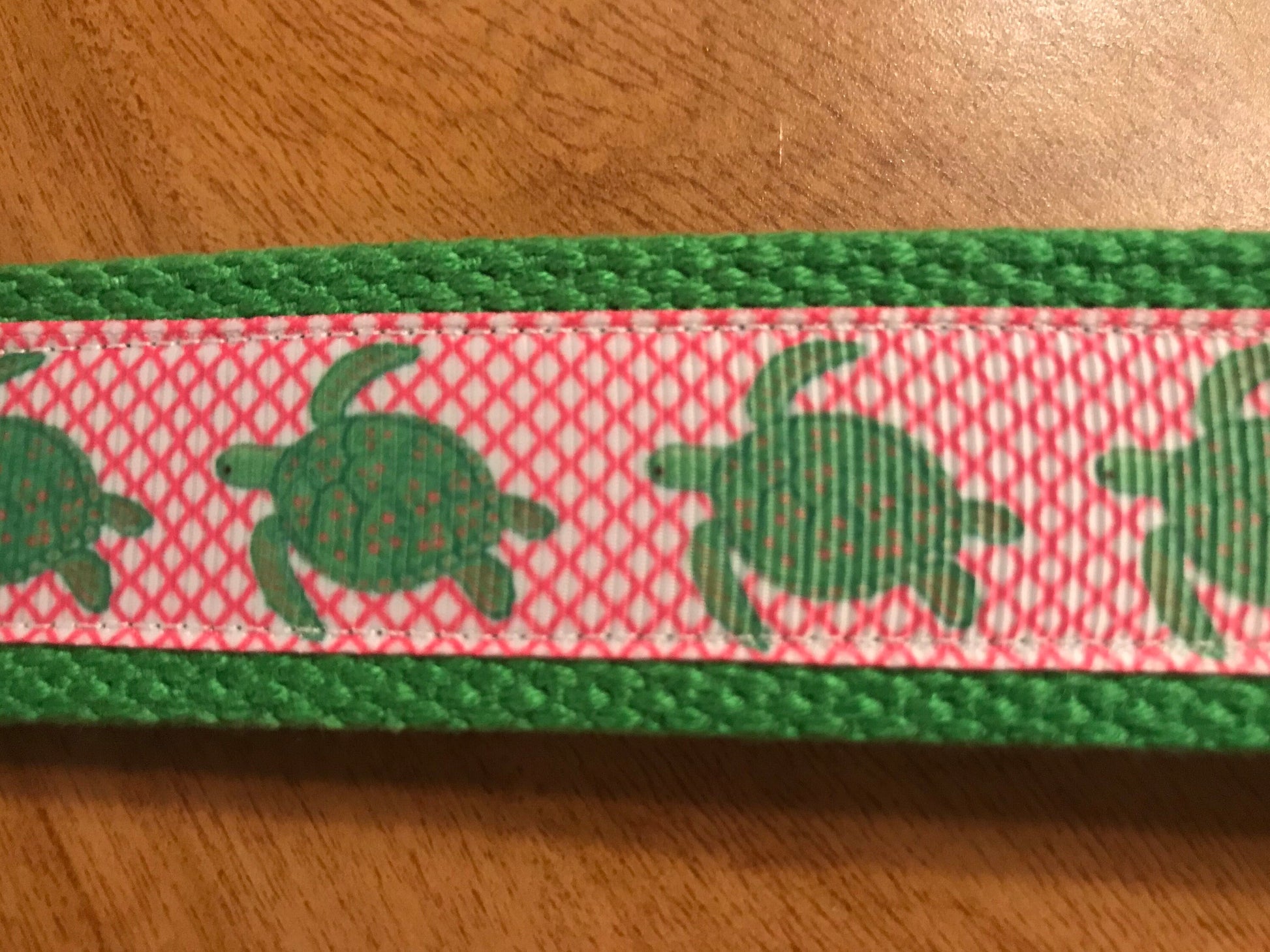 Pink and Green Save the Turtles Cotton Webbing Keychain/Keyfob/Wristlet