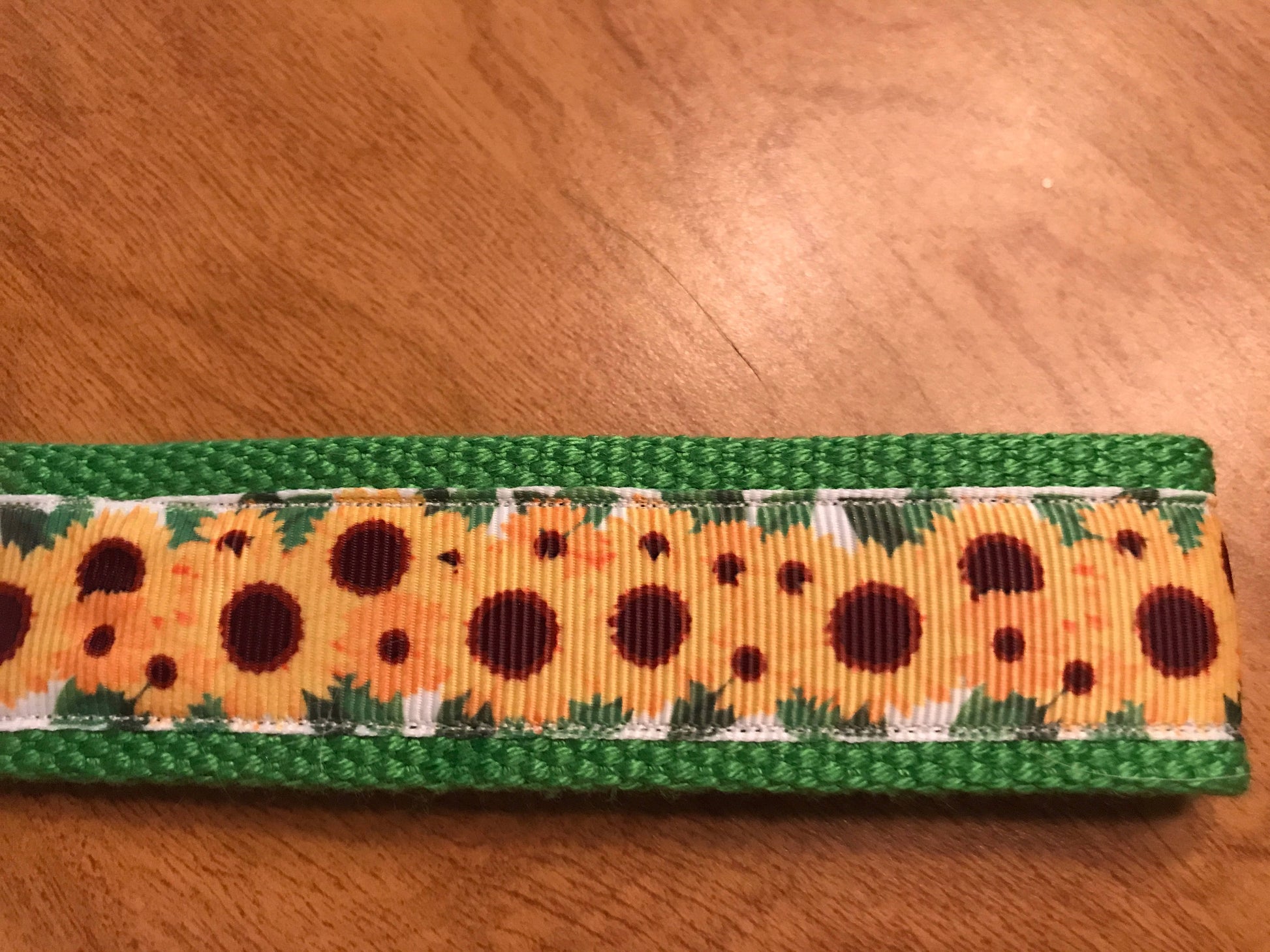 Green and Yellow Sunflower Keychain/ Wristlet/ Keyfob
