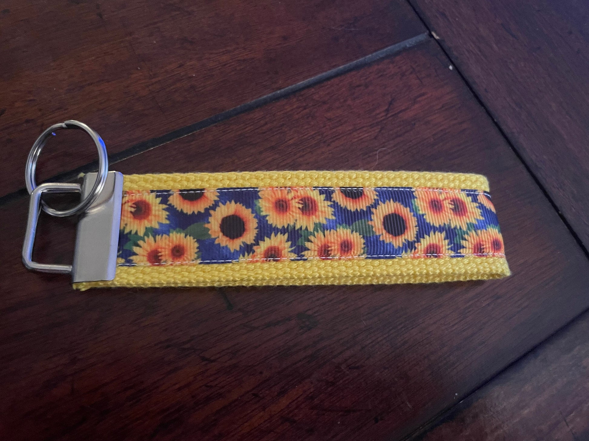 Yellow and Blue Sunflower Cotton Webbing Keychain/Keyfob/Wristlet