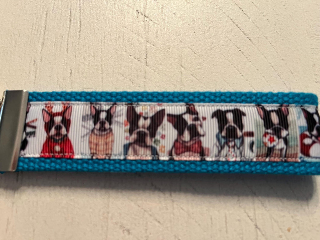 Boston Terrier Cotton Webbing Keychain/ Keyfob/ Wristlet