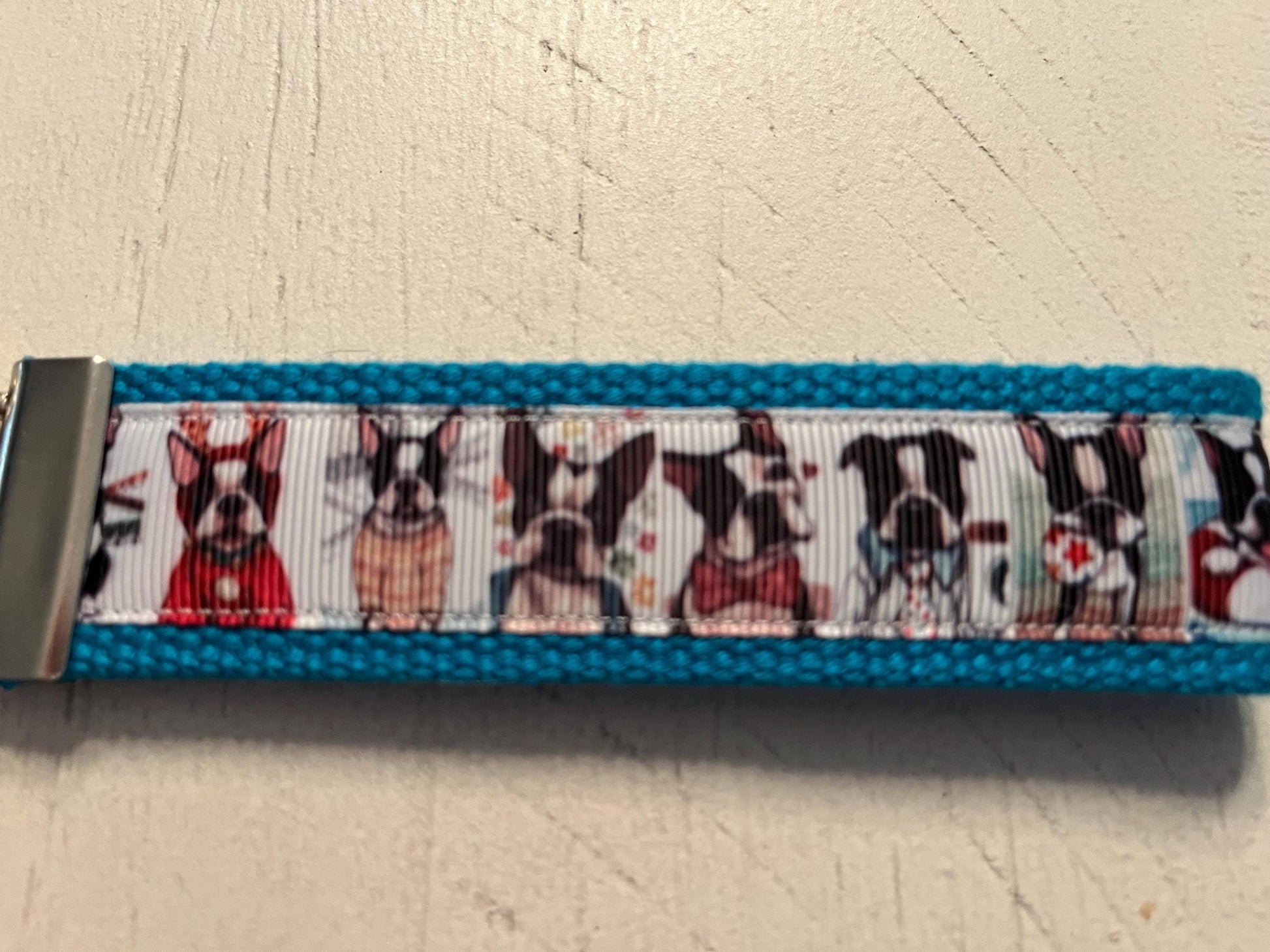 Boston Terrier Cotton Webbing Keychain/ Keyfob/ Wristlet