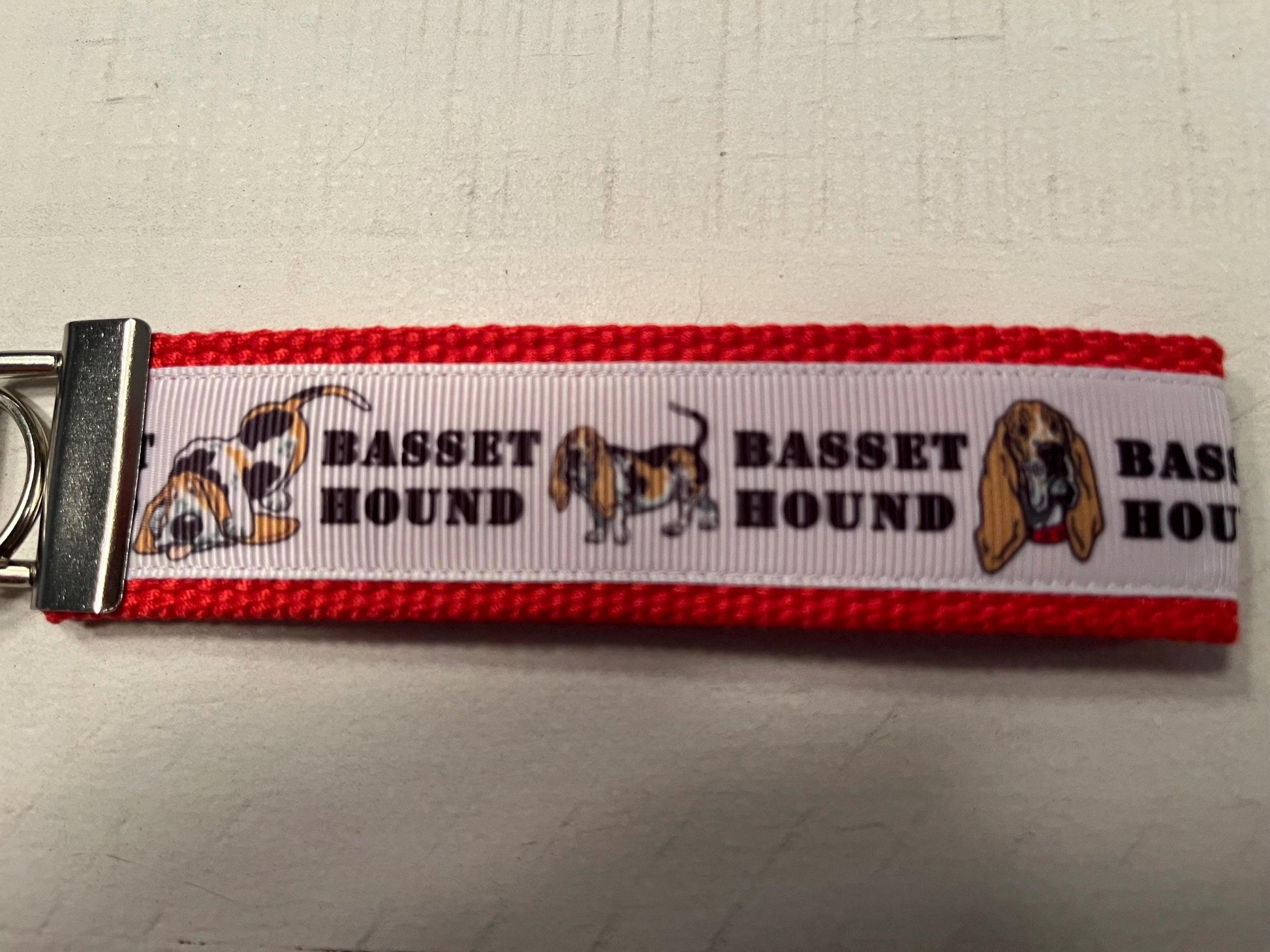 Basset hound Lovers Cotton Webbing Keychain, Keyfob, Wristlet