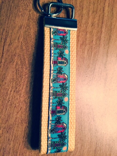 Front Row Beach House Blue and Yellow Webbing Keychain/ Key fob