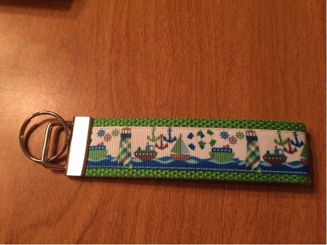 Green, Blue and Brown Nautical Cotton Webbing Keychain/ Keyfob/ Wristlet